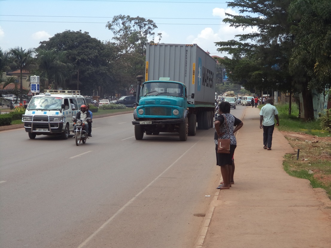 A heavy goods truck heading for the city on Jinja road