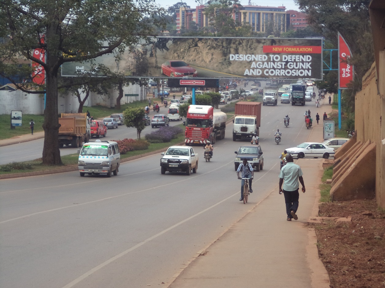 Heavy trucks are common place on Jinja road