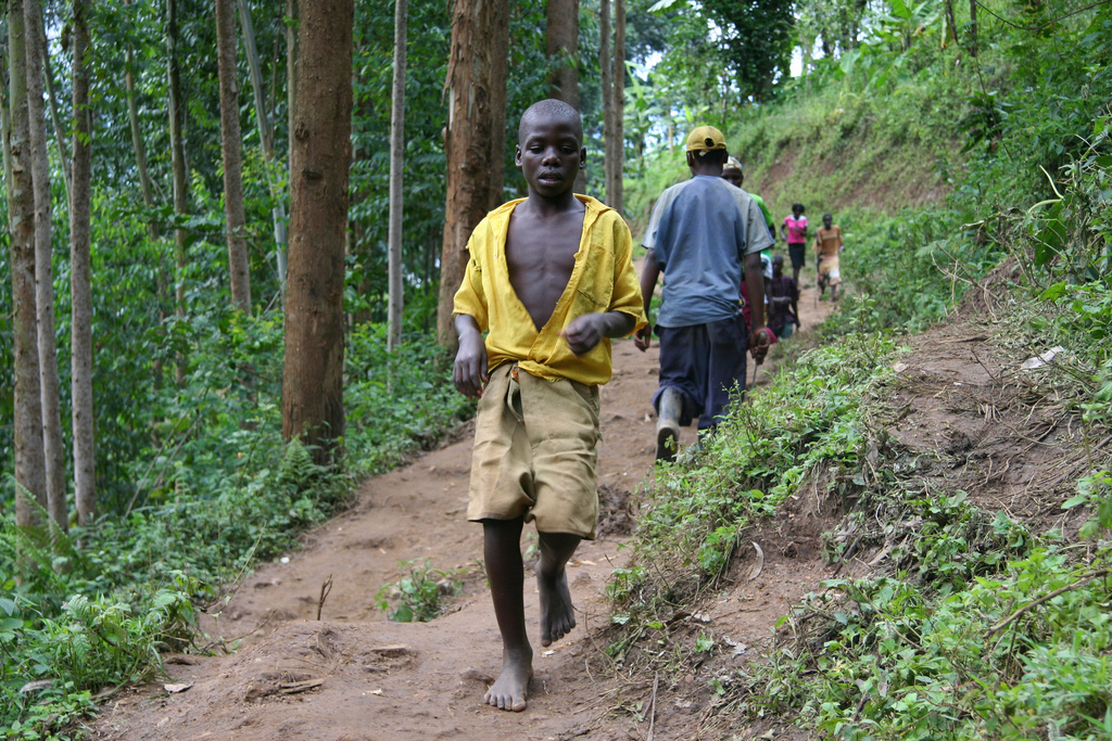 On a daily pupils like these have to trek through the mountains of Bududa to get to school. Many experts say this affects their performance