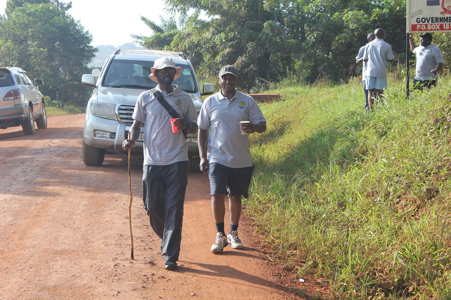 Yawe on the left and Mugira enjoying tea as they trekked